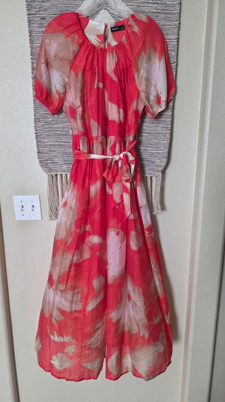 Simply Vera Vera Wang Red Floral Maxi Dress Size S Short Sleeve Tie Waist Boho